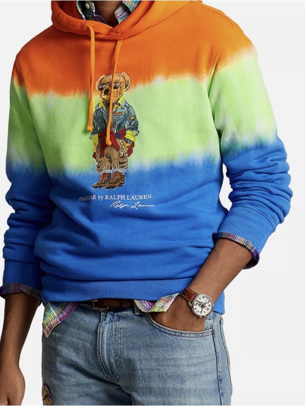 Polo by Ralph Lauren Orange/Green/Blue Tie-Dye Polo Bear Hoodie Size XL